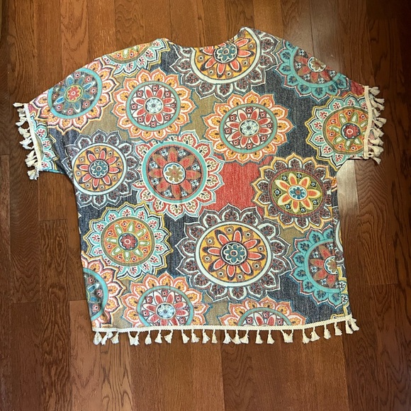 Bohemian Mandala Print Multicolor Swim Cover-Up with Tassels. One size. - Picture 9 of 9